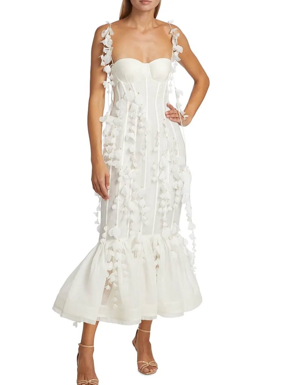 Zimmermann Petal Appliqué Linen-Silk Corset Gown